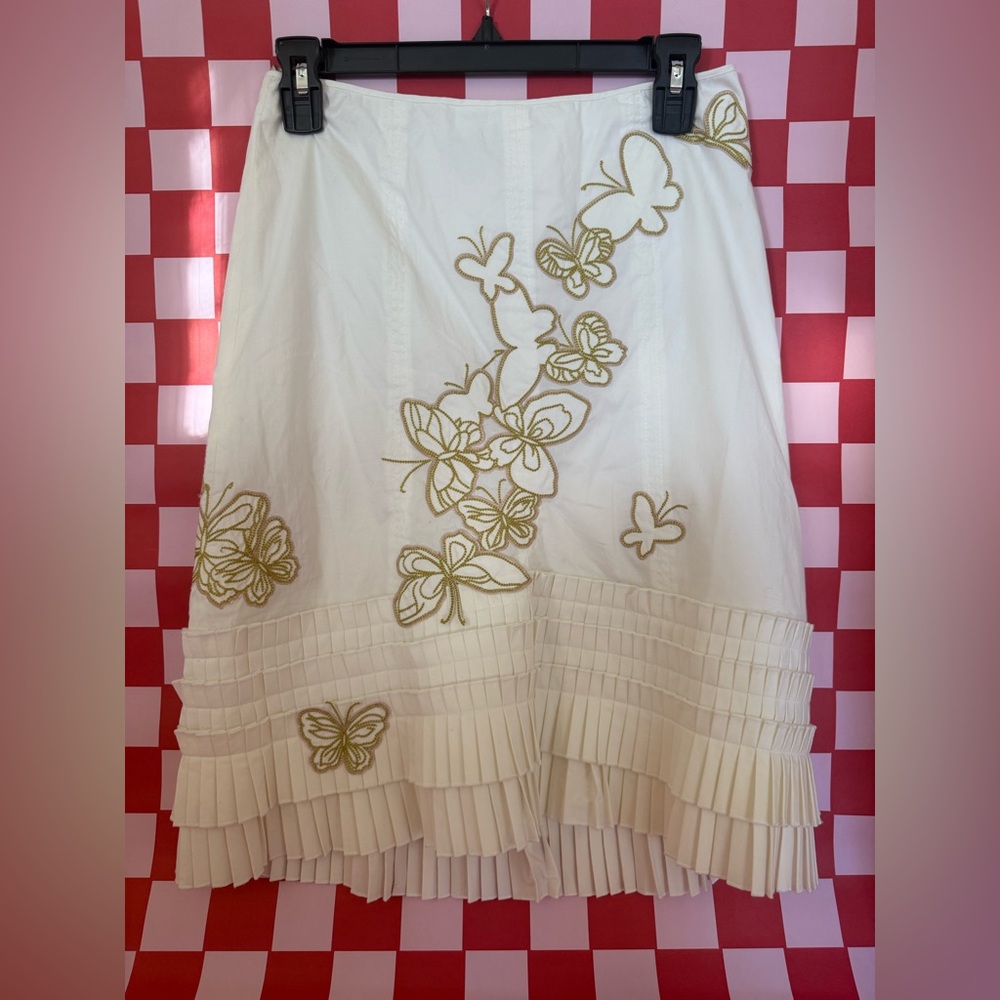 90s Y2K Karen Millen White Skirt with Butterfly details